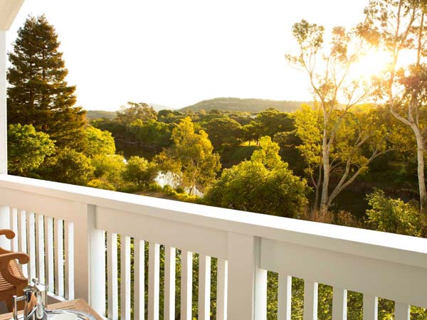 Balcony with view of Napa River at River Terrace Inn