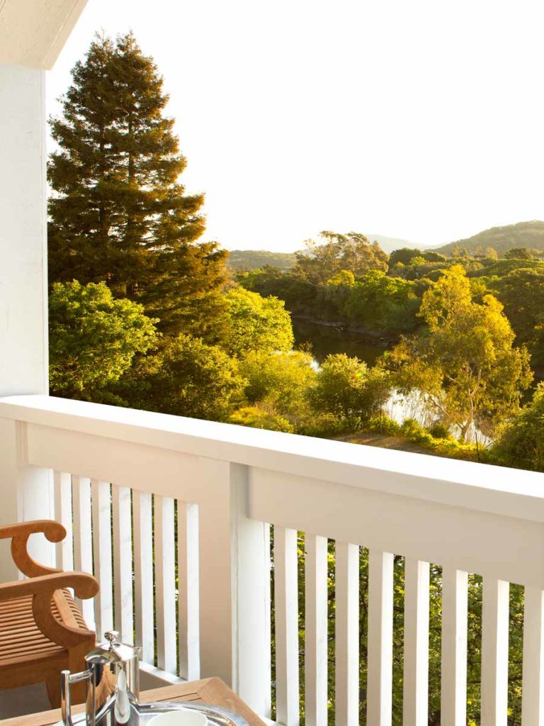 Balcony with view of Napa River at River Terrace Inn
