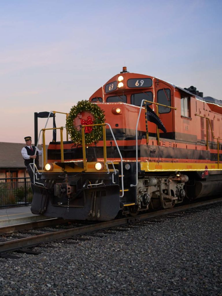 Napa Valley Wine Train Decorated For The Holidays.