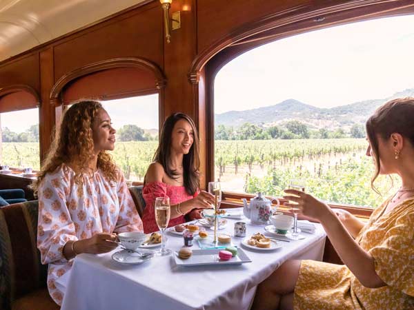 Ladies Having Afternoon Tea On The Wine Train.